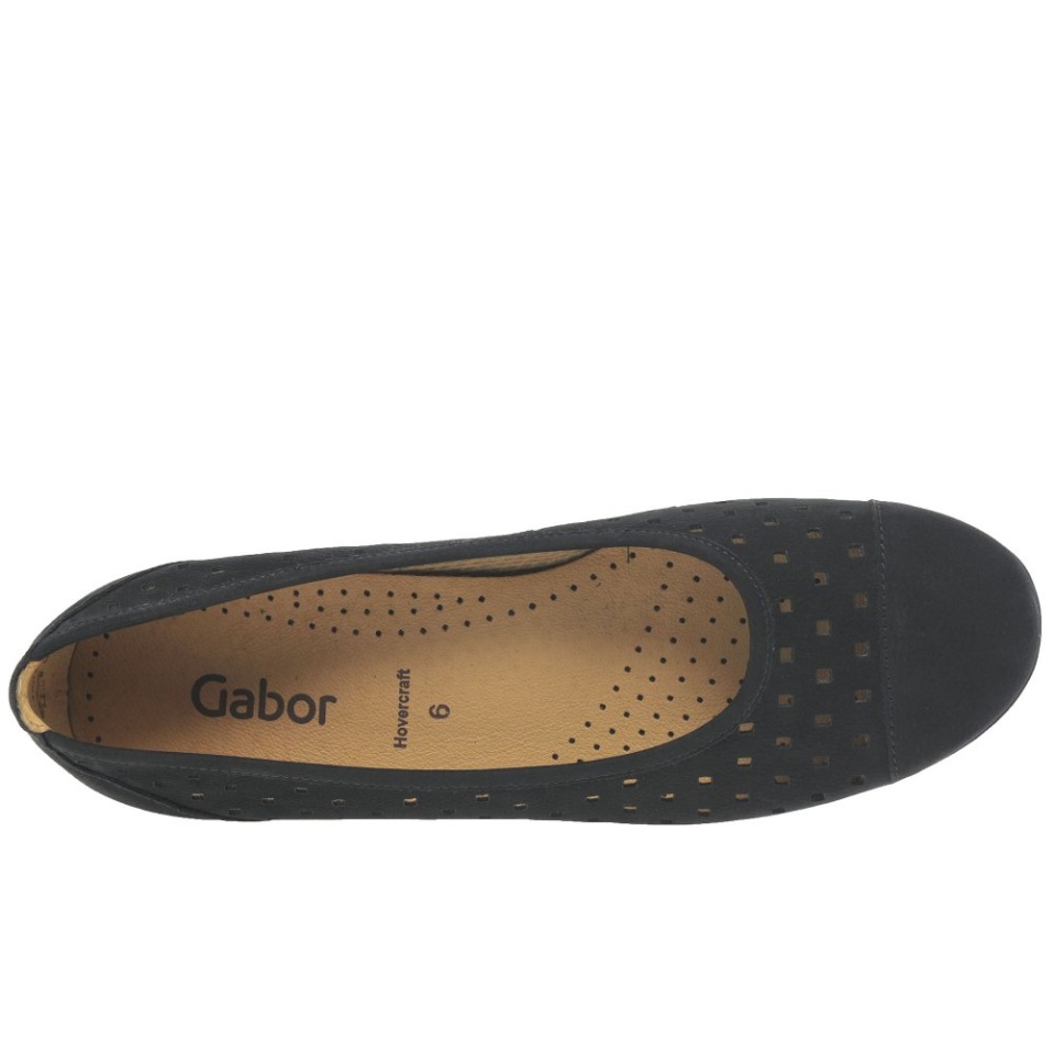 Gabor Black Nubuck Ruffle Womens Punched Detail Casual Shoes