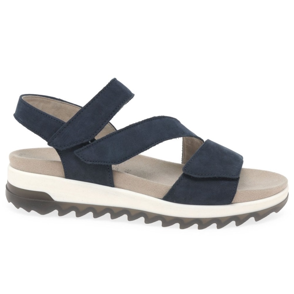 Gabor Blue Nubuck Verity Womens Strappy Low Heeled Sandals