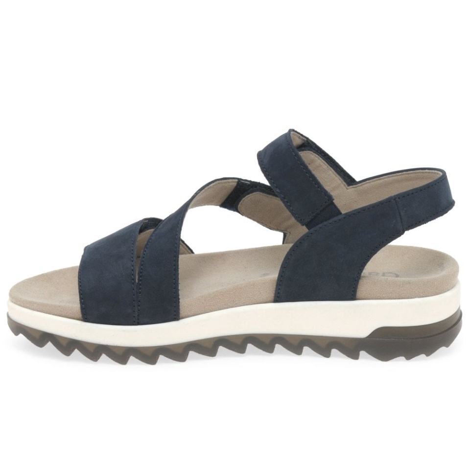 Gabor Blue Nubuck Verity Womens Strappy Low Heeled Sandals