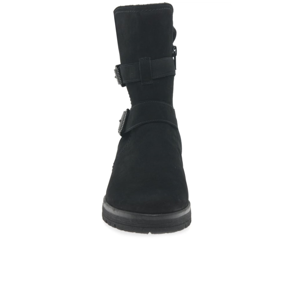 Shiraz Womens Buckle Detail Biker Boots Gabor Black Oil Nubuck